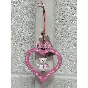 DOCTOR Christmas Ornament with Pink Heart & White Bear